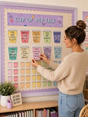 🍎Nwt 61pcs Callie Danielle "Cup of Pep Talk" Classroom Bulletin Board Kit Cards